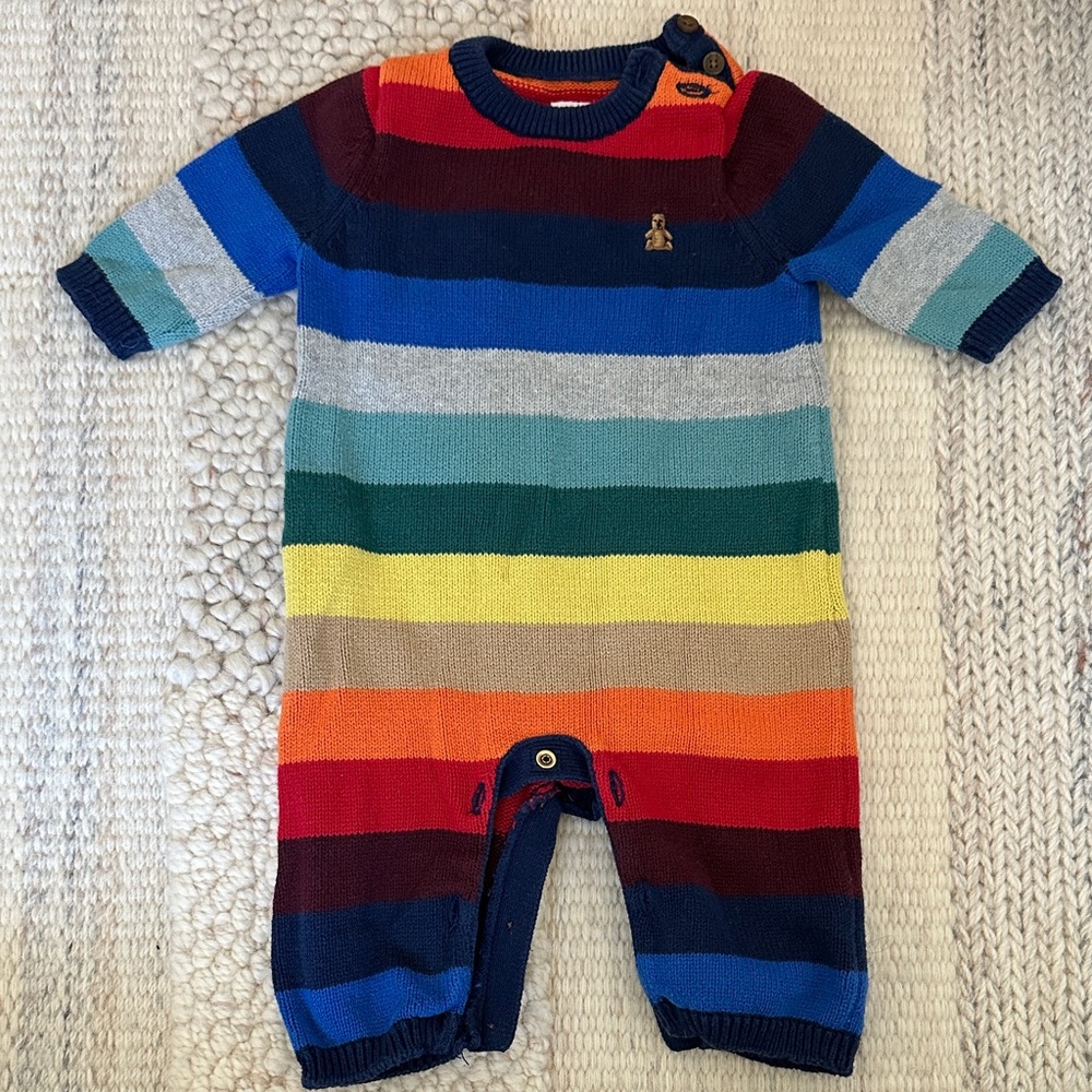 BABY GAP Striped Multi-Color Knit One-Piece Romper